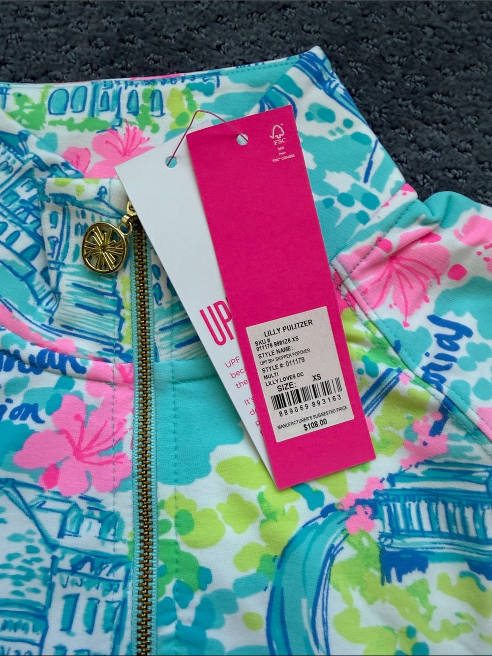 Lilly Pulitzer Girls' Turquoise, Pink & Lime Washington DC Print Rashguard - Picture 3 of 6